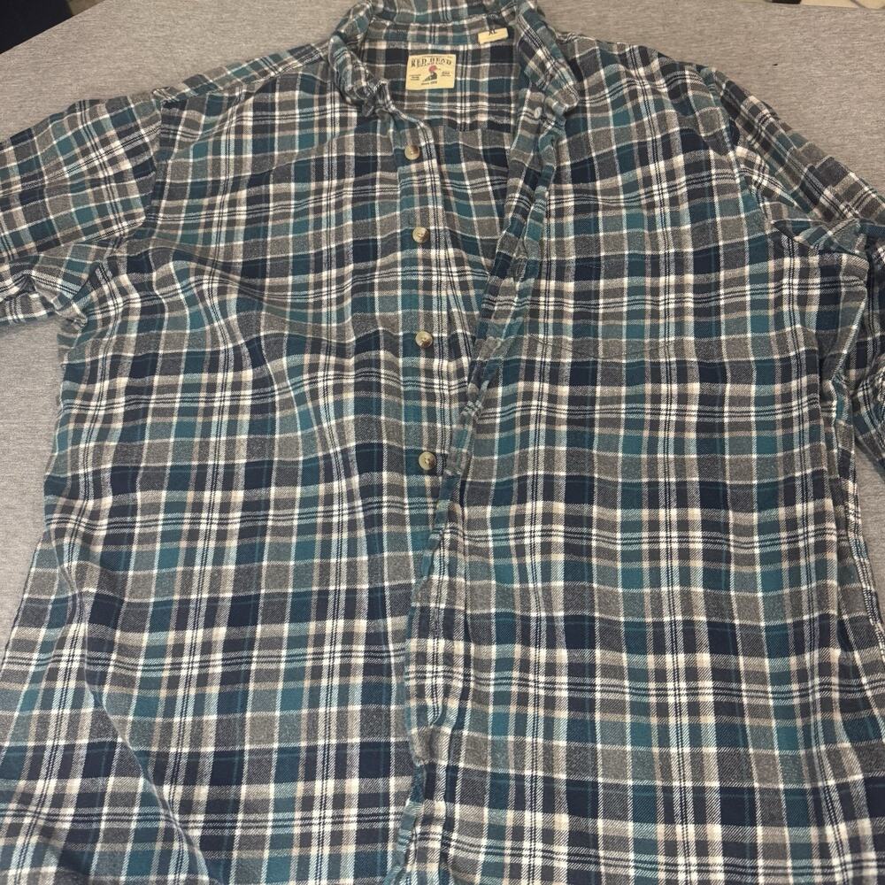RedHead Brand Co Flannel Shirt XL Teal Gray Plaid Button Front Heavyweight